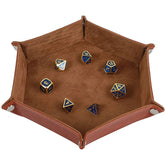 Hexagon PU Leather & Velvet Dice Tray – Elegant Foldable Dice Rolling Tray for Tabletop Games – Protects Dice & Table – Portable and Stylish